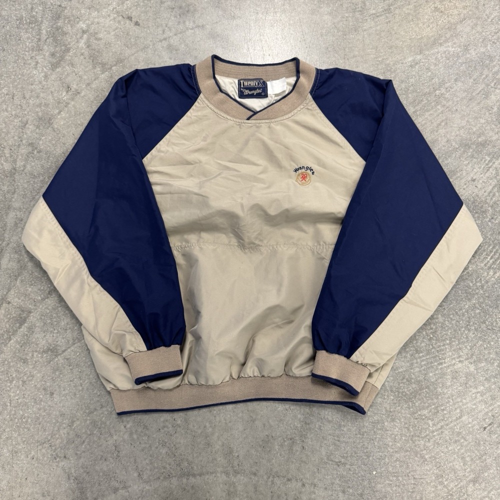 Wrangler 20X Men's XXL Pull Over Lined Windbreaker Jacket Tan Navy Blue Pocket